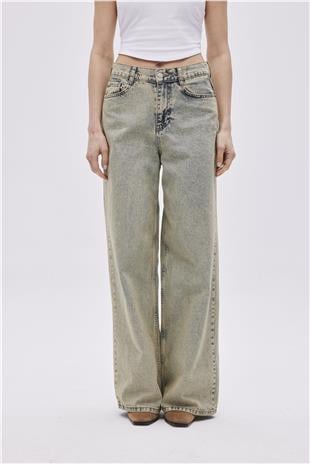 Faded Effect High Waist Wide-Leg Jeans