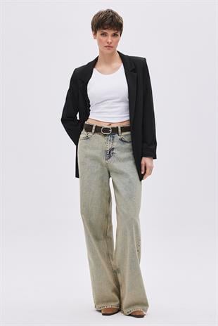 Faded Effect High Waist Wide-Leg Jeans