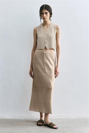 Taş Ajurlu Triko Yelek