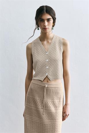 Taş Ajurlu Triko Yelek