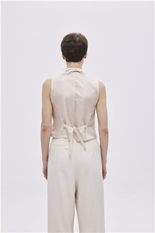 Stone Buttoned Vest With Pocket Detail