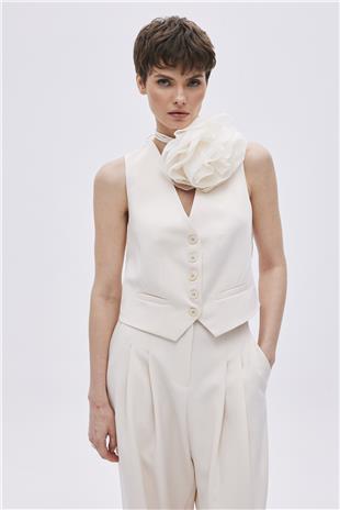 Stone Buttoned Vest With Pocket Detail
