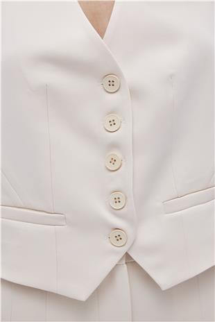 Stone Buttoned Vest With Pocket Detail