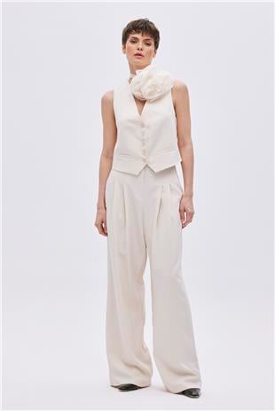 Stone Double Pleated Wide Leg Trousers