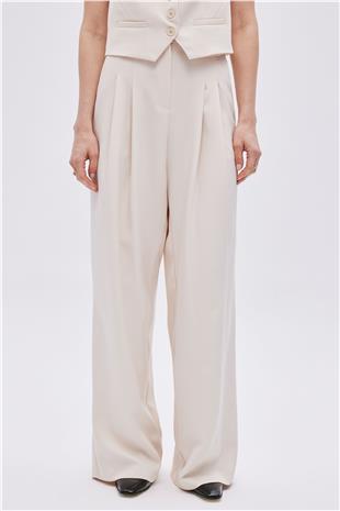 Stone Double Pleated Wide Leg Trousers
