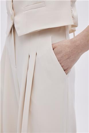 Stone Double Pleated Wide Leg Trousers