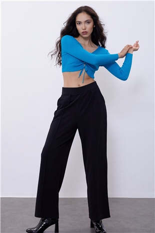 Turquoise V-Neck Plunging Gown Knit Sweater SWK4512TUR 