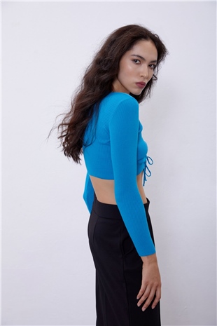 Turquoise V-Neck Plunging Gown Knit Sweater SWK4512TUR 