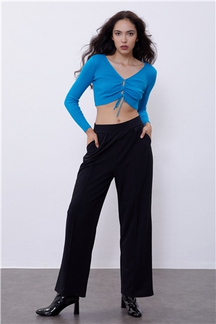 Turquoise V-Neck Plunging Gown Knit Sweater SWK4512TUR 