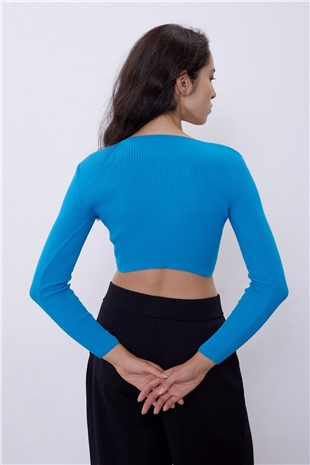 Turquoise V-Neck Plunging Gown Knit Sweater SWK4512TUR 