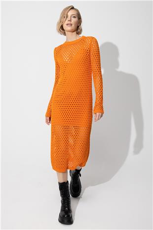 Orange Midi Length Openwork Dress SWD4679TU