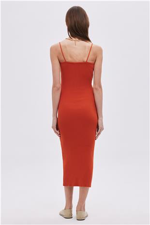 Orange Cotton Midi Knitwear Dress