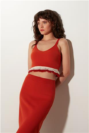 Orange Tasseled Bustier Skirt Knitwear Set SWTK4680-81TU