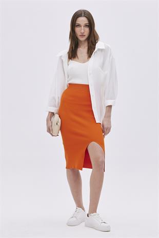 Orange  Slit Midi knit Skirt SWS4649TU