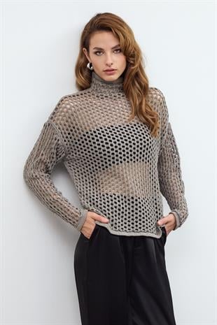 Mink Pointelle Knitwear Sweater