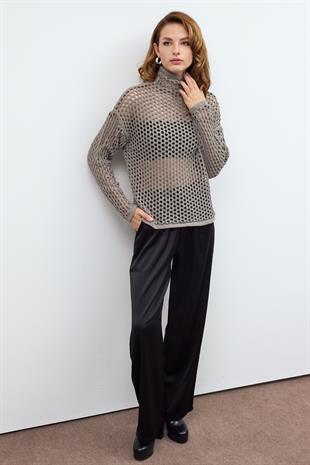 Mink Pointelle Knitwear Sweater