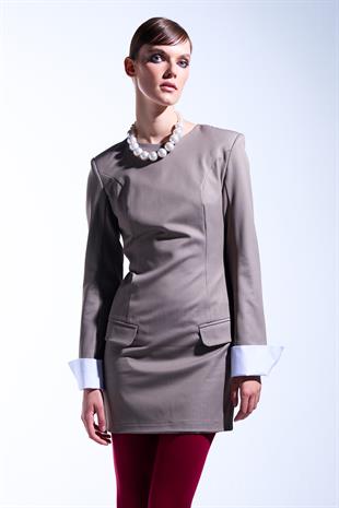 Vizon Manşet Detaylı Mini Elbise