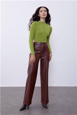 Oil Green Half Turtleneck Knit Bodysuit with Snap  SWZ4501YY 
