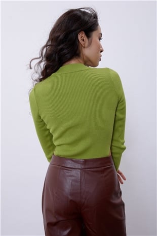 Oil Green Half Turtleneck Knit Bodysuit with Snap  SWZ4501YY 