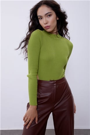 Oil Green Half Turtleneck Knit Bodysuit with Snap  SWZ4501YY 