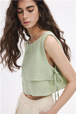 Yan Bağcıklı Bluz