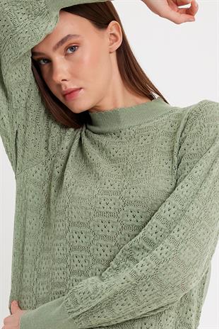 Green Open Knit Thin Knitwear Sweater