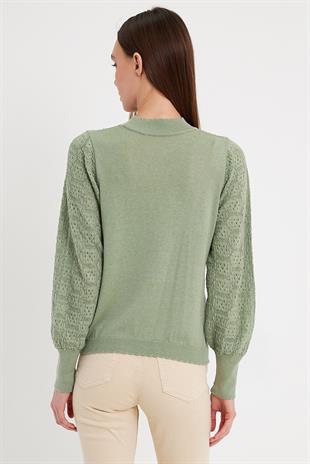 Green Open Knit Thin Knitwear Sweater