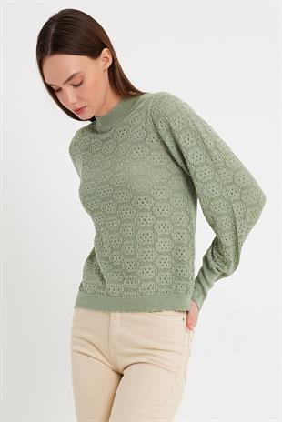 Green Open Knit Thin Knitwear Sweater