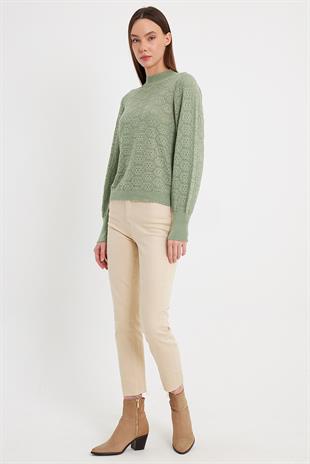 Green Open Knit Thin Knitwear Sweater