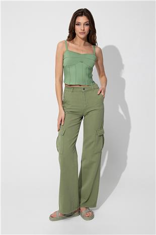 Green Strappy Knitwear Corset SWA4657YE