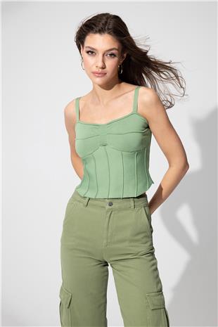 Green Strappy Knitwear Corset SWA4657YE