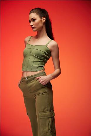 Green Strappy Knitwear Corset SWA4657YE