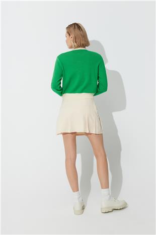 Green crew neck  Buttoned knit Cardigan SWC4683YE