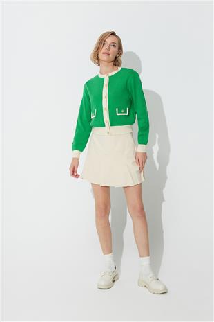 Green crew neck  Buttoned knit Cardigan SWC4683YE