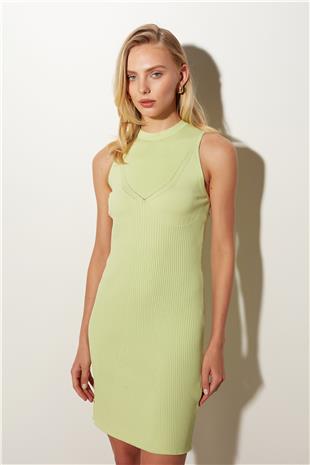 Green Crew Neck Ribbed Knitted Dress SWD4685YE