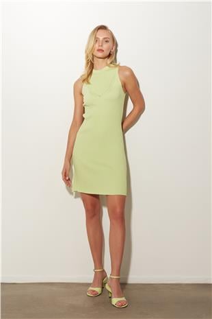 Green Crew Neck Ribbed Knitted Dress SWD4685YE