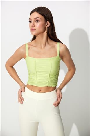 Green Pleated Square Collar Knitwear Vest SWA4641YE