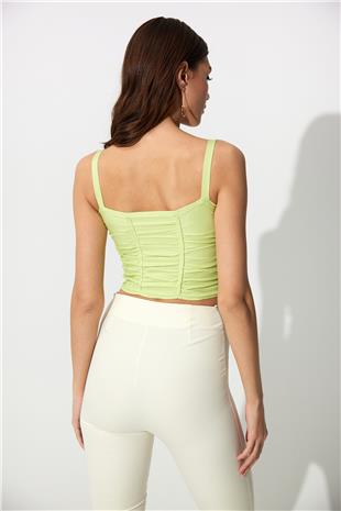 Green Pleated Square Collar Knitwear Vest SWA4641YE