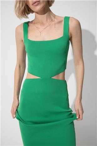 Green Low-Cut Knit Dress SWD4581YE