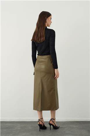 Leather look midi skirt with pocket detail