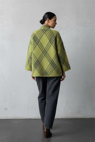 Yeşil Ekoseli Oversize Triko Hırka