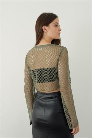 Mesh knit lurex knitted sweater