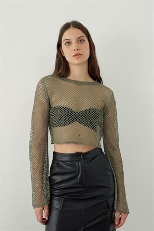 Mesh knit lurex knitted sweater