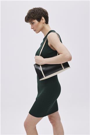 Green Ribbed Mini Knitwear Dress
