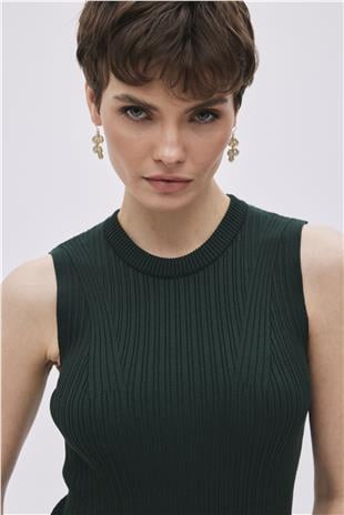 Green Ribbed Mini Knitwear Dress