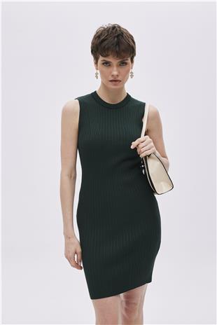 Green Ribbed Mini Knitwear Dress