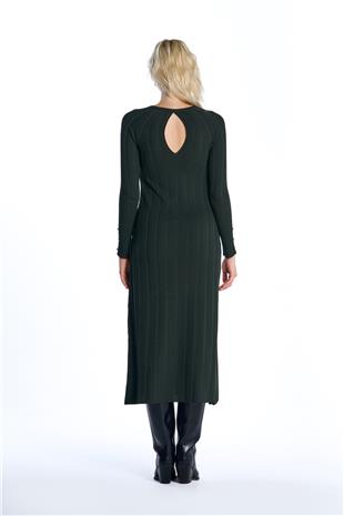 Yeşil Fitilli Triko Elbise