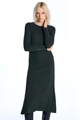 Yeşil Fitilli Triko Elbise