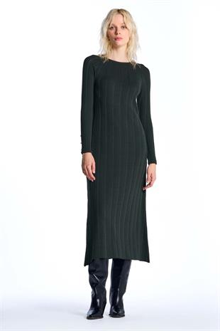 Yeşil Fitilli Triko Elbise