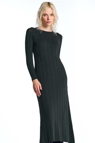 Yeşil Fitilli Triko Elbise